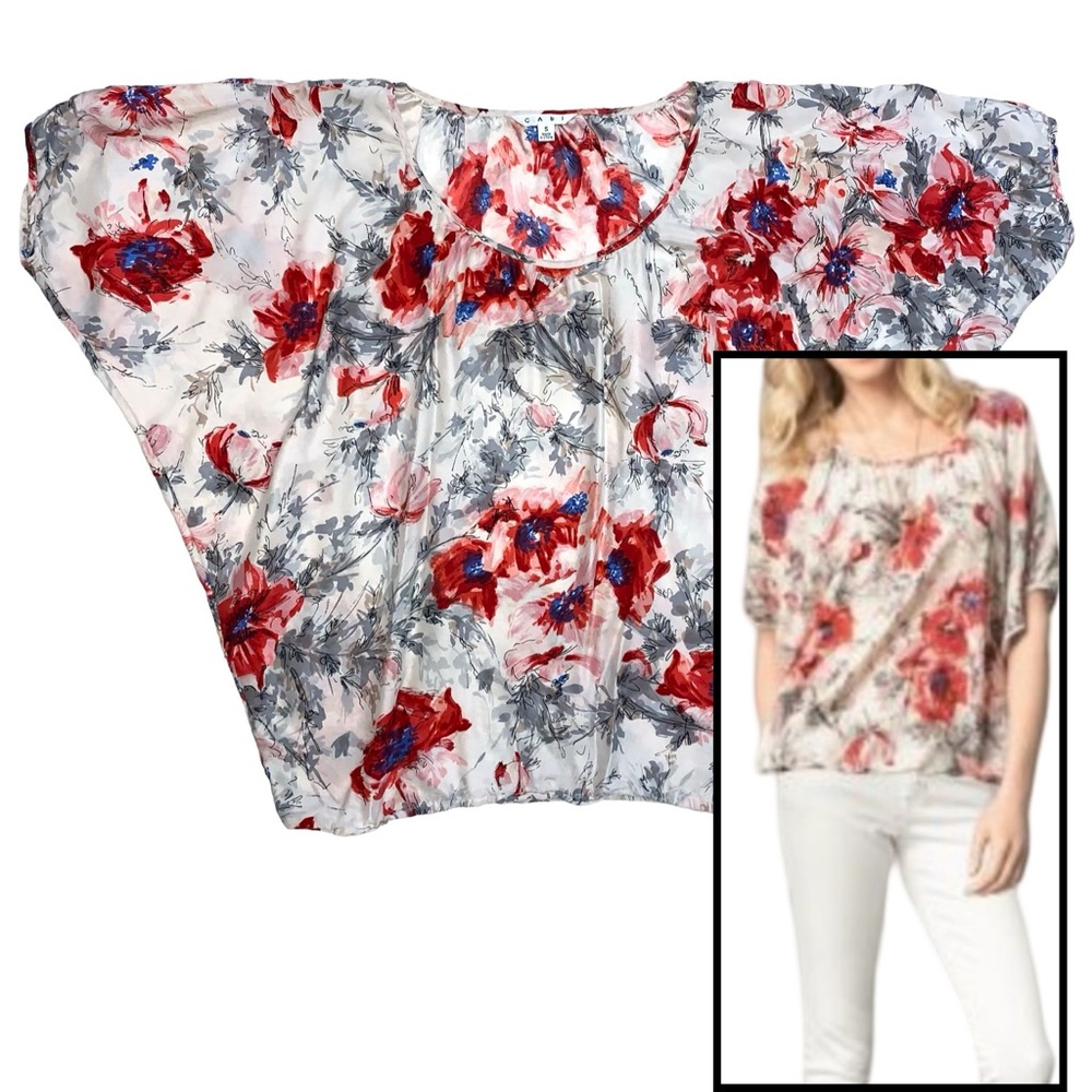 CAbi Silk Floral Watercolor Dolman Sleeve Top Blouse Oversized Relaxed Feminine